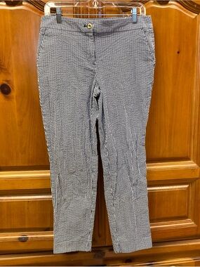 Anne Klein Navy White Striped Seersucker Ankle Pants Size 6